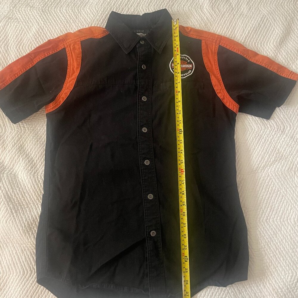 Harley Davidson Black/Orange Stripe Button Up Embroidered Patches - Men Size M
